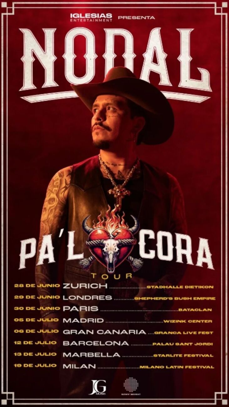 Fechas de las presentaciones de Christian Nodal en Europa.
